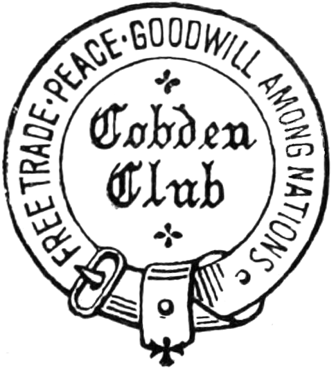 logo of the cobden club, with motto 'free trade, peace, goodwill among nations'